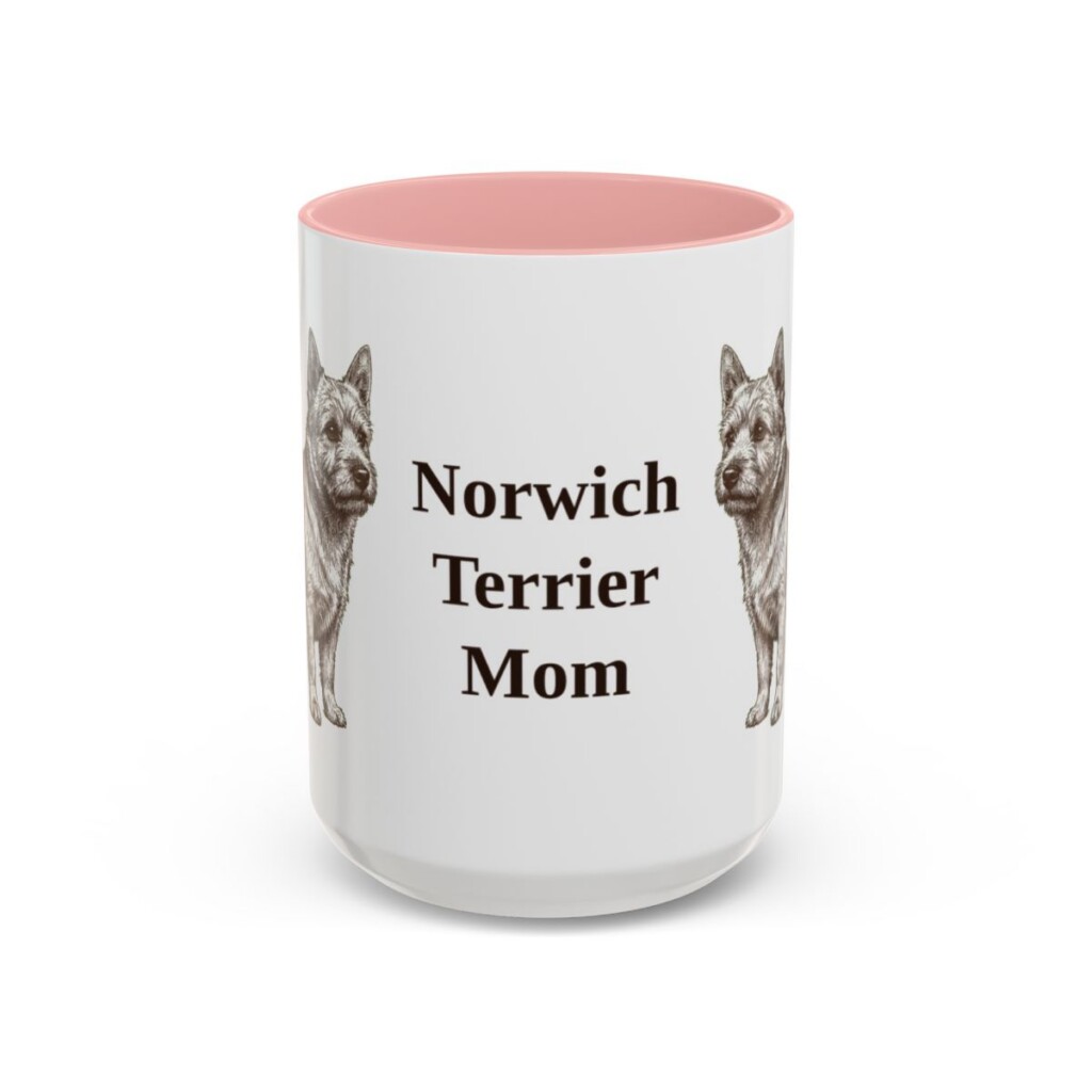 15oz-norwich-terrier-mug-mom-pink 15oz Norwich Terrier Dog Mom Mug, Pink, front view