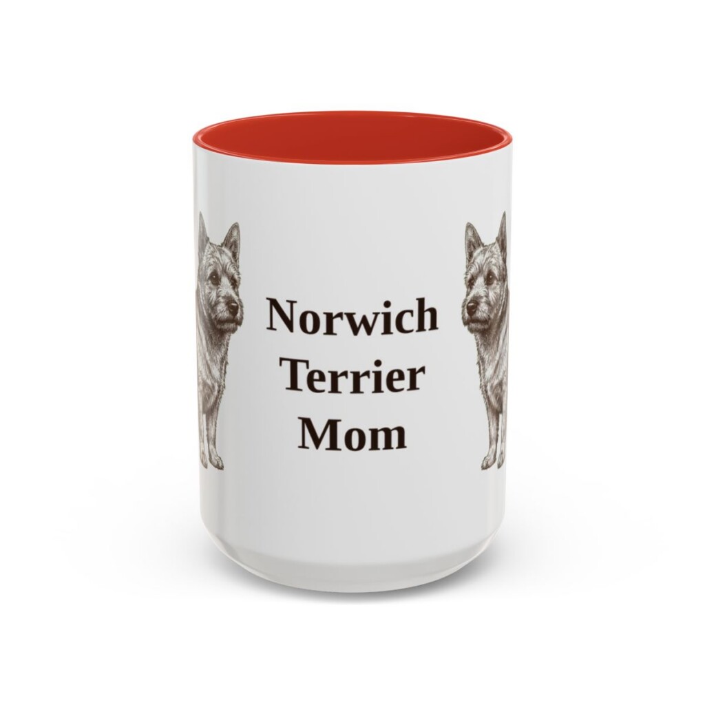 15oz-norwich-terrier-mug-mom-red 15oz Norwich Terrier Dog Mom Mug, Red, front view