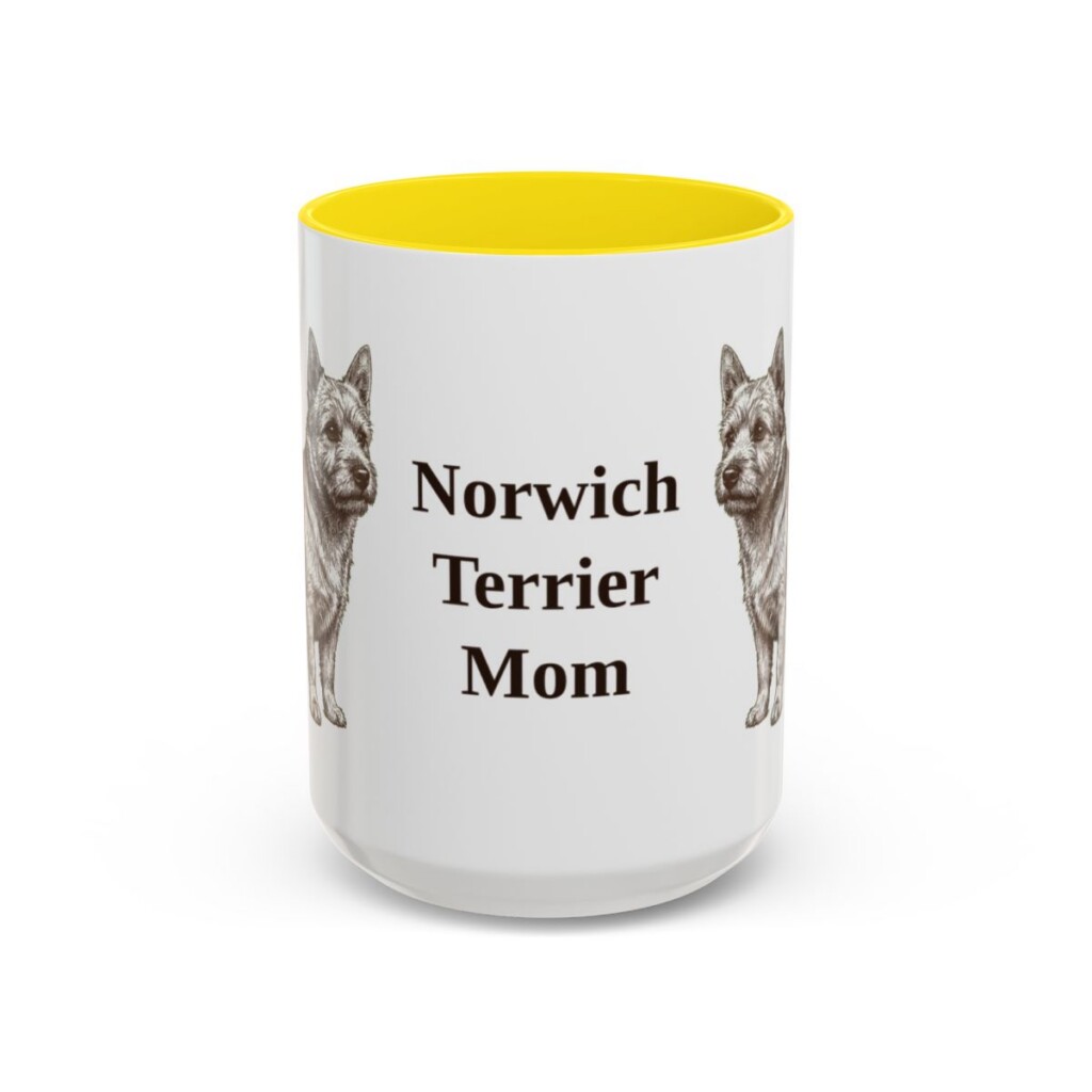 15oz-norwich-terrier-mug-mom-yellow 15oz Norwich Terrier Dog Mom Mug, Yellow, front view