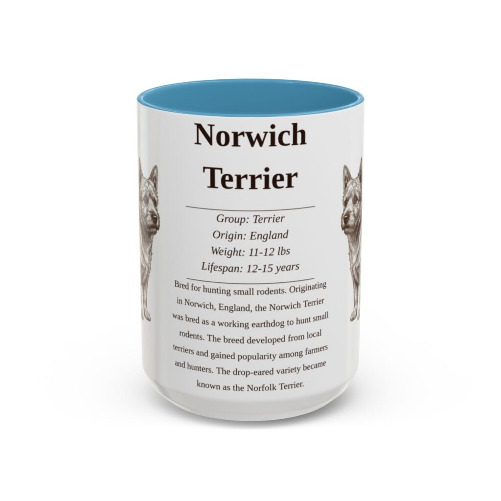 15oz Norwich Terrier Mug, Light Blue, front view