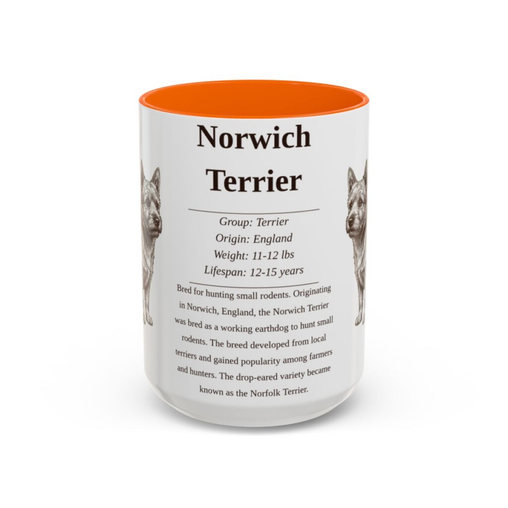 15oz Norwich Terrier Mug, Orange, front view