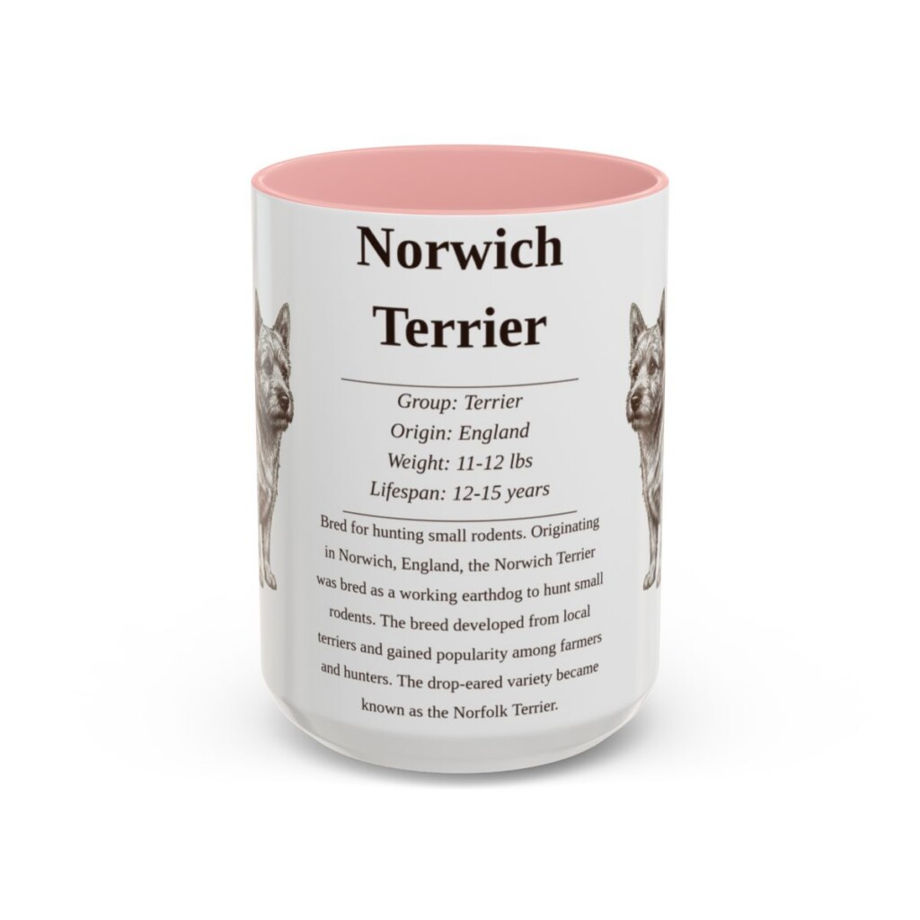 15oz Norwich Terrier Mug, Pink, front view