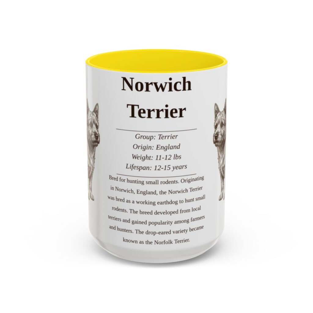 15oz Norwich Terrier Mug, Yellow, front view