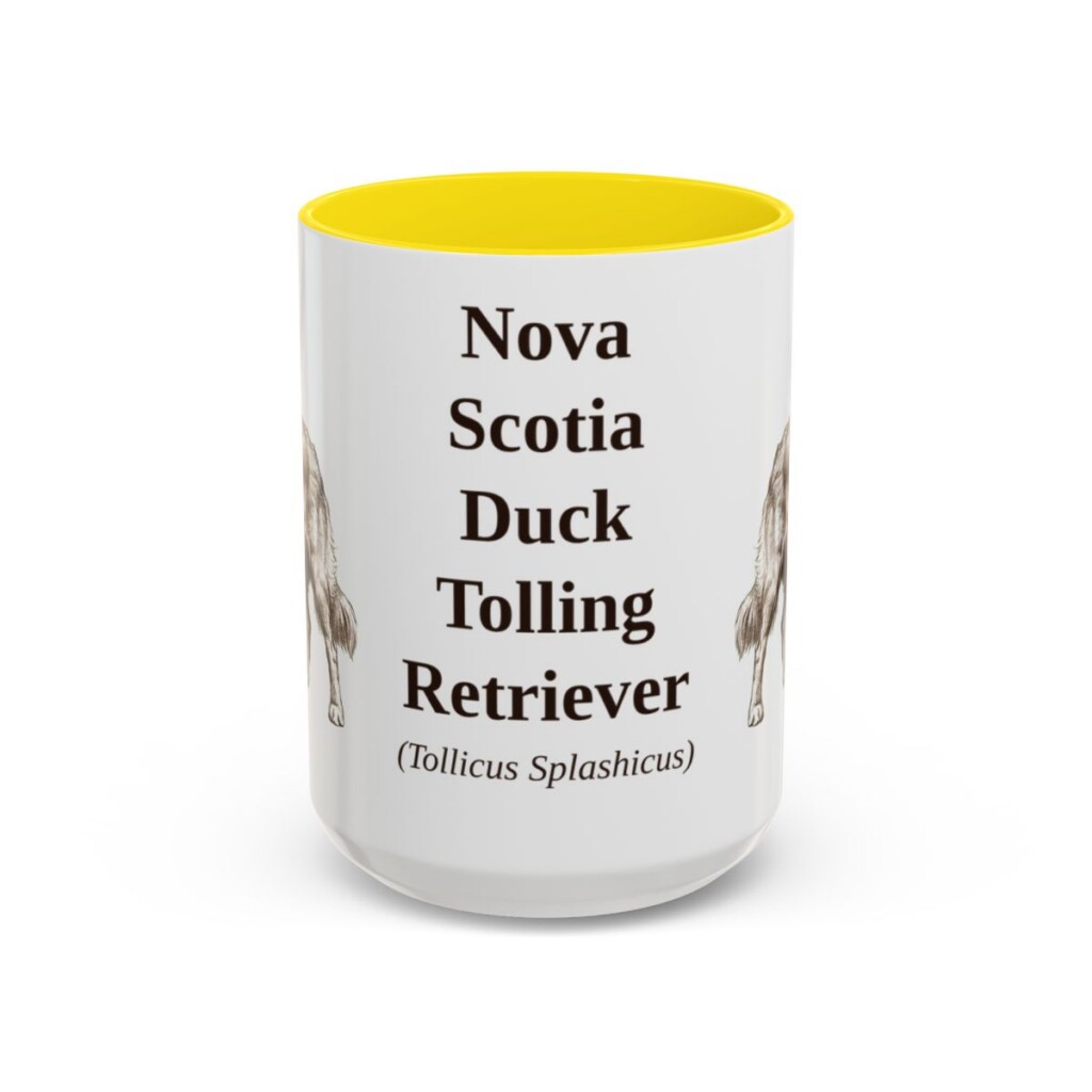 15oz-nova-scotia-duck-tolling-retriever-mug-latin-yellow 15oz Nova Scotia Duck Tolling Retriever Latin Mug, Yellow, front view