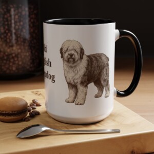 15oz Old English Sheepdog Mug, Black, lifestyle photo