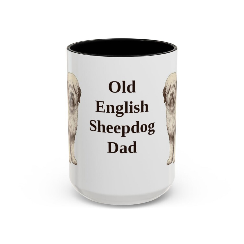 15oz Old English Sheepdog Dog Dad Mug, Black, front view