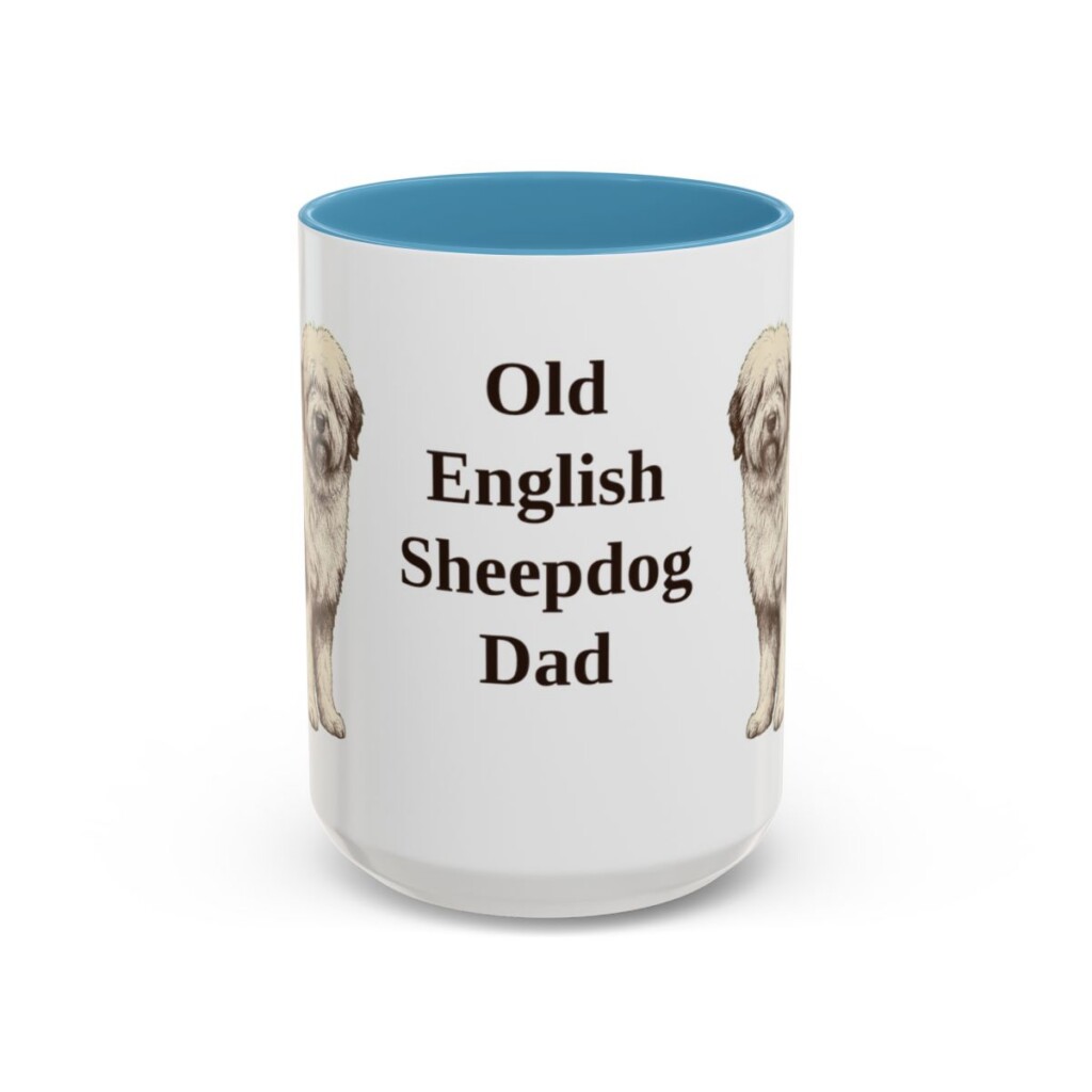 15oz Old English Sheepdog Dog Dad Mug, Light Blue, front view