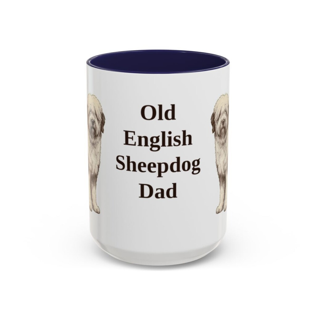 15oz Old English Sheepdog Dog Dad Mug, Navy, front view