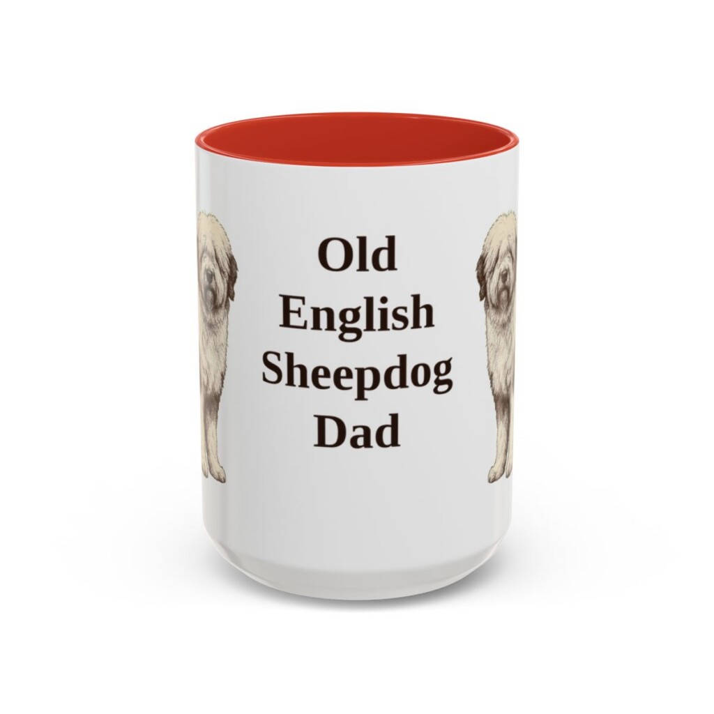 15oz Old English Sheepdog Dog Dad Mug, Red, front view