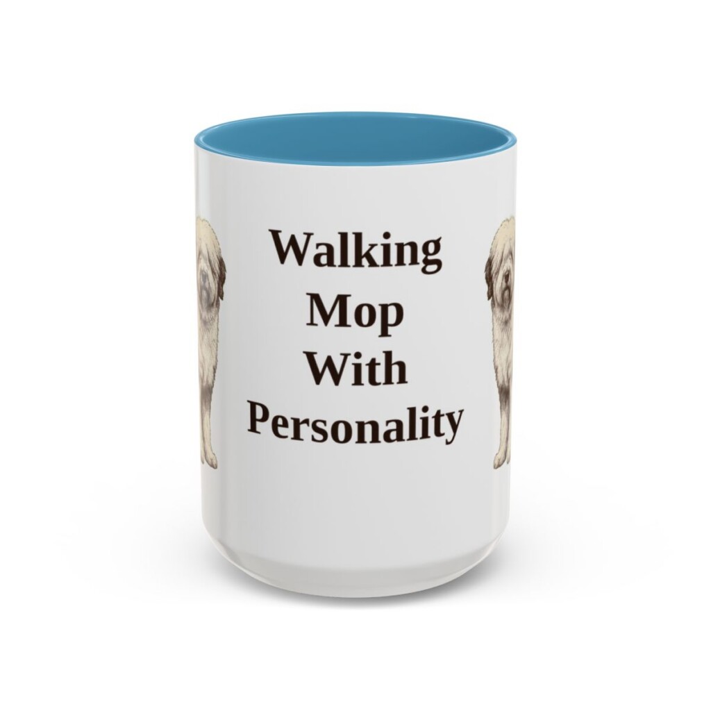 15oz Funny Old English Sheepdog Mug, Light Blue, front view
