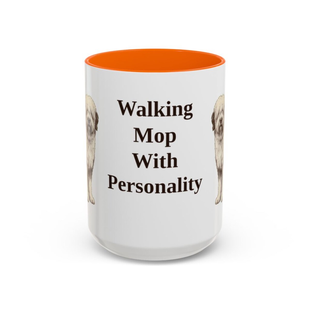 15oz Funny Old English Sheepdog Mug, Orange, front view