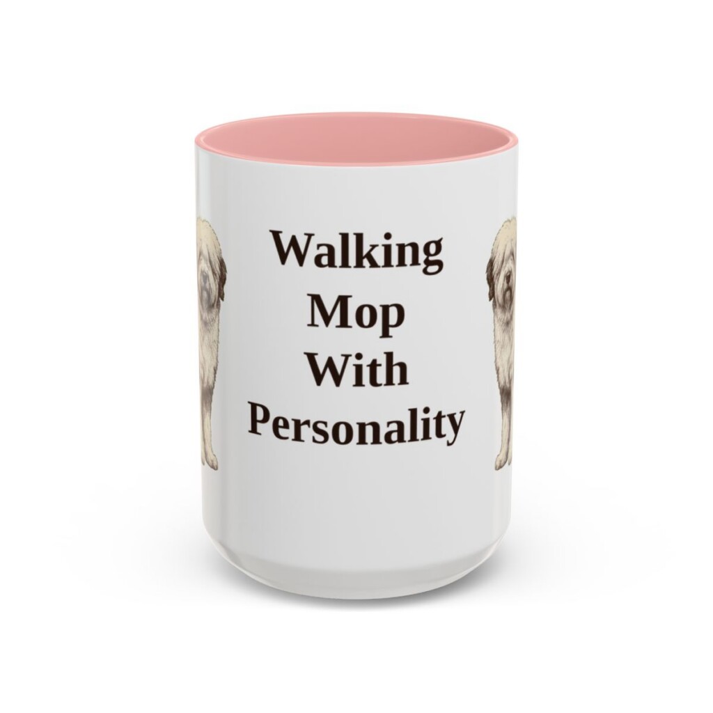 15oz Funny Old English Sheepdog Mug, Pink, front view