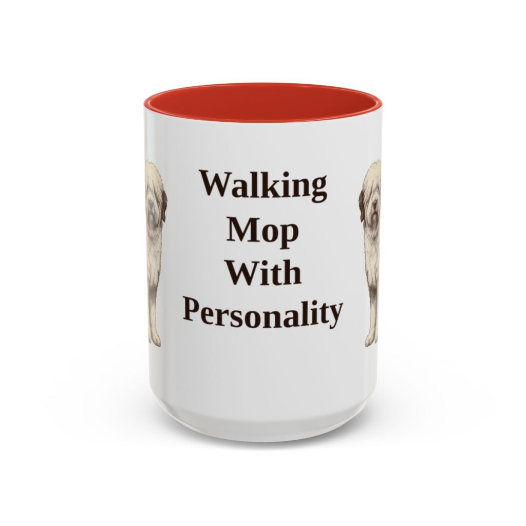 15oz Funny Old English Sheepdog Mug, Red, front view