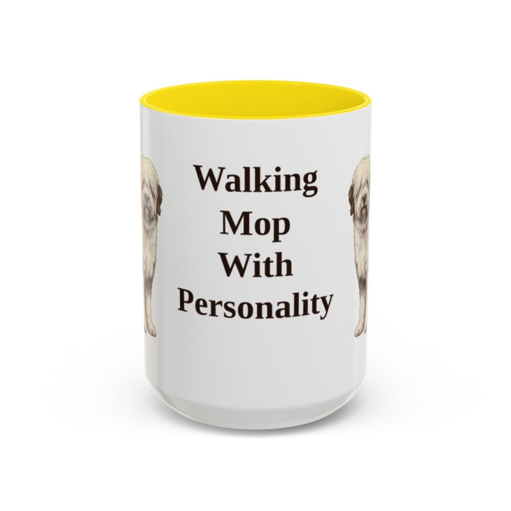 15oz Funny Old English Sheepdog Mug, Yellow, front view
