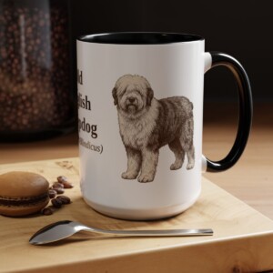 15oz Old English Sheepdog Latin Mug, Black, lifestyle photo