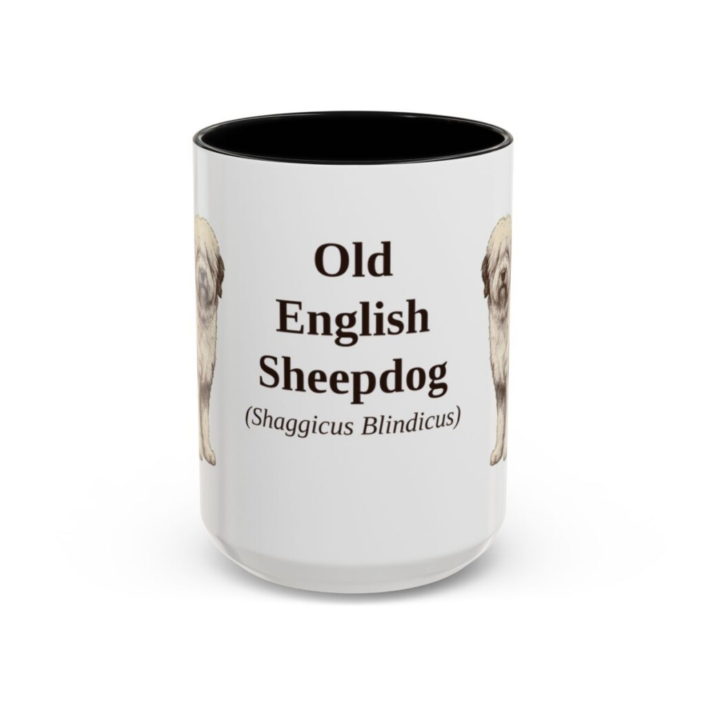 15oz Old English Sheepdog Latin Mug, Black, front view