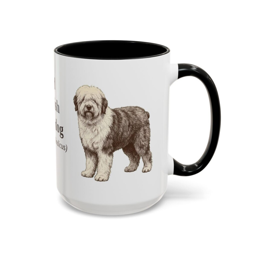 15oz Old English Sheepdog Latin Mug, Black, right side view