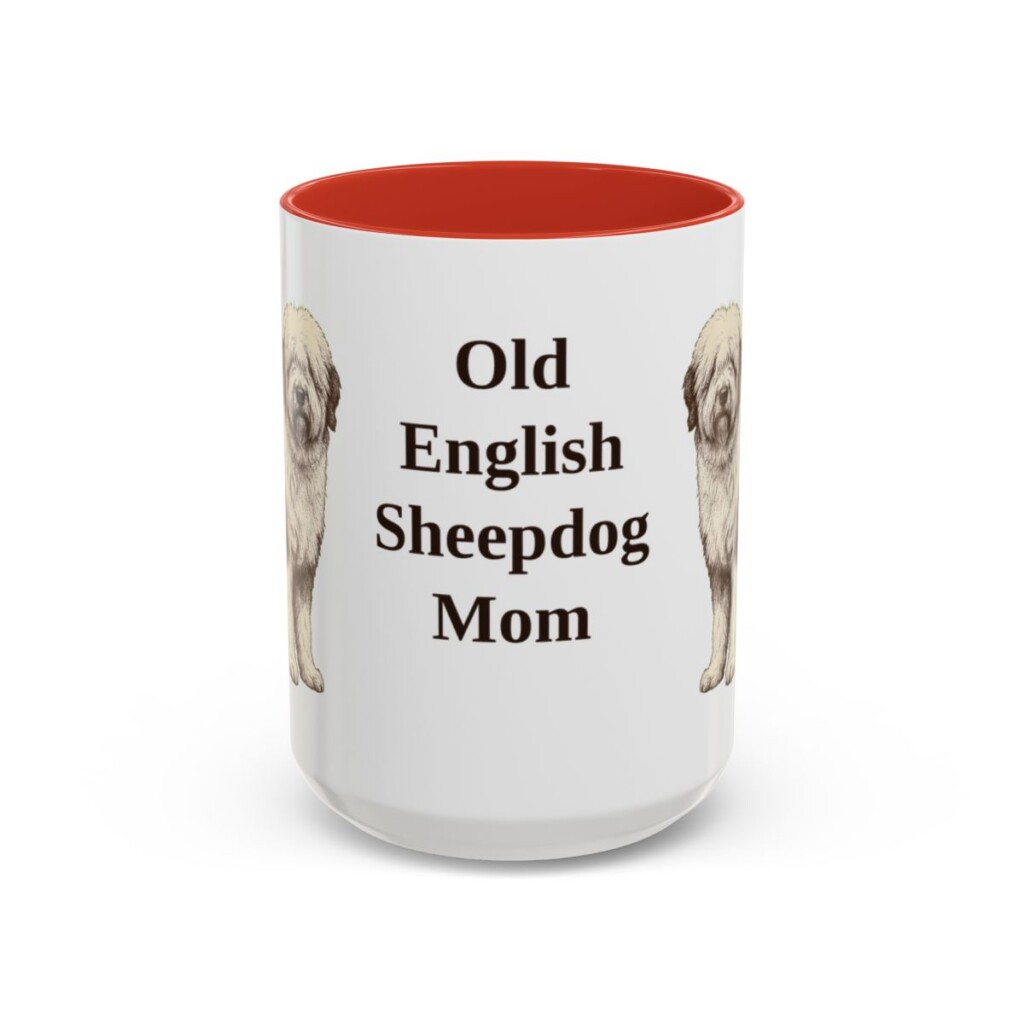 15oz-old-english-sheepdog-mug-mom-red 15oz Old English Sheepdog Dog Mom Mug, Red, front view