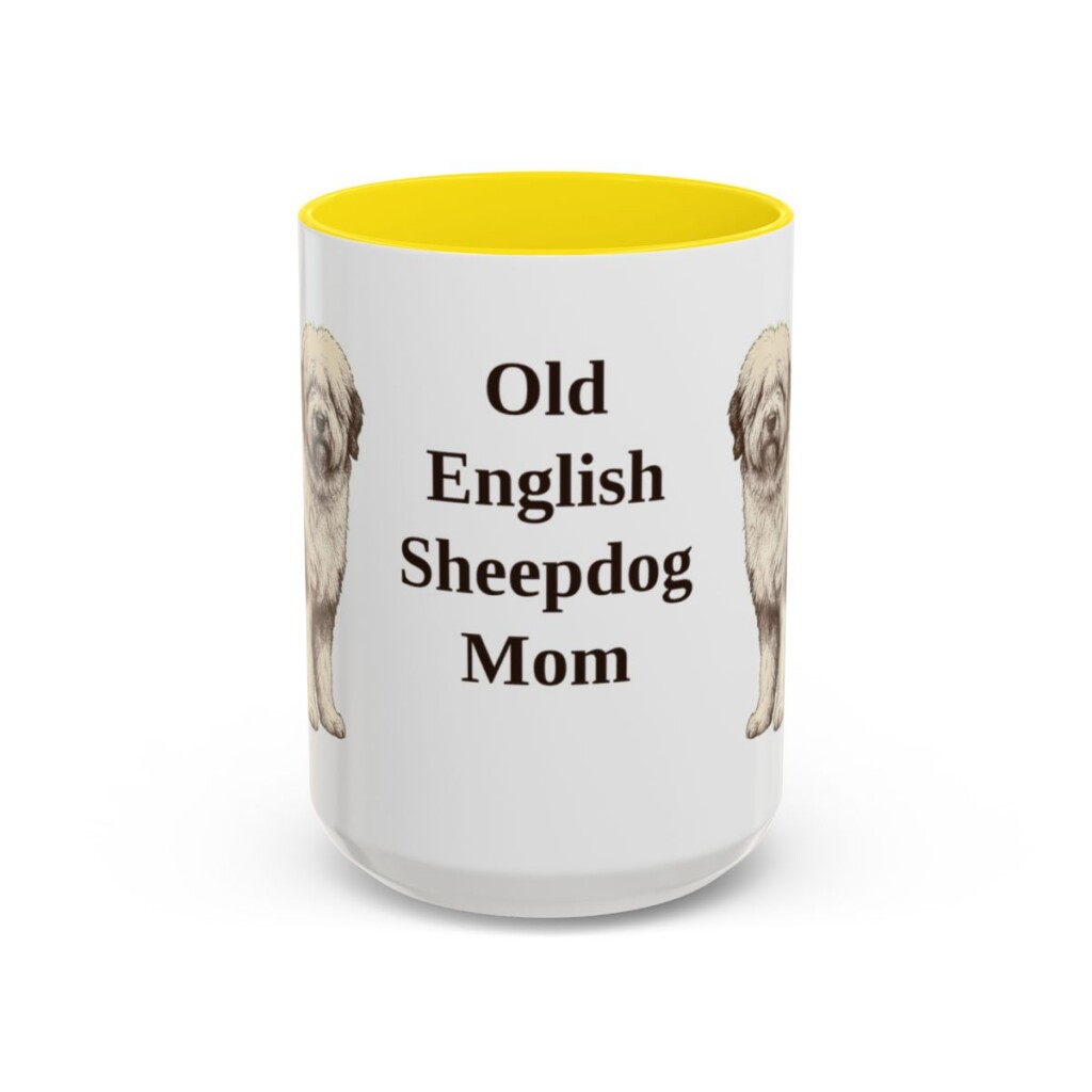 15oz-old-english-sheepdog-mug-mom-yellow 15oz Old English Sheepdog Dog Mom Mug, Yellow, front view