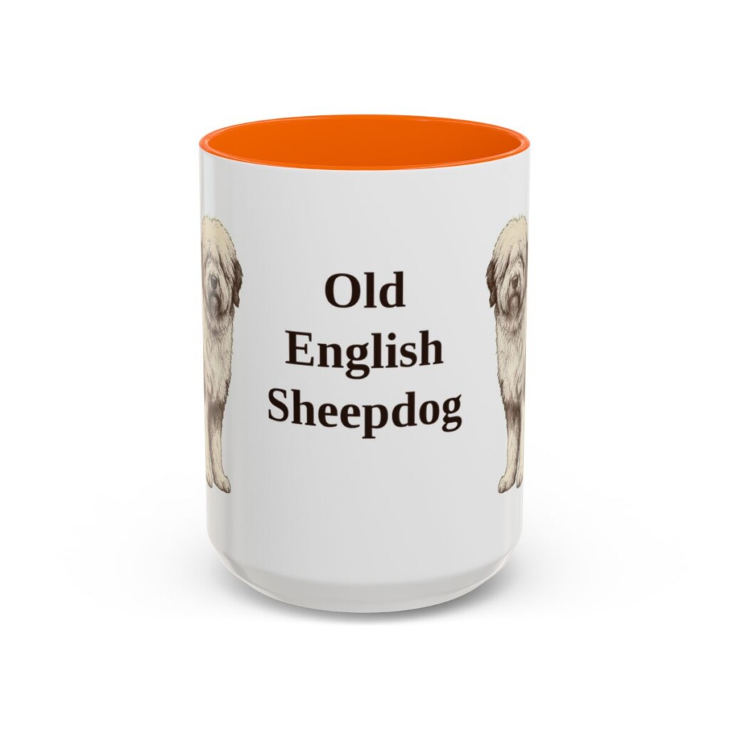15oz Old English Sheepdog Mug, Orange, front view