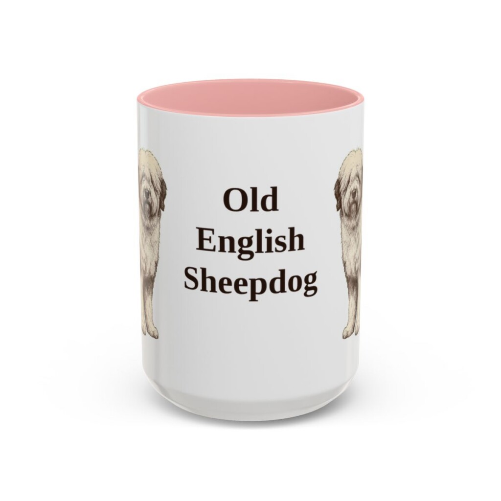 15oz Old English Sheepdog Mug, Pink, front view