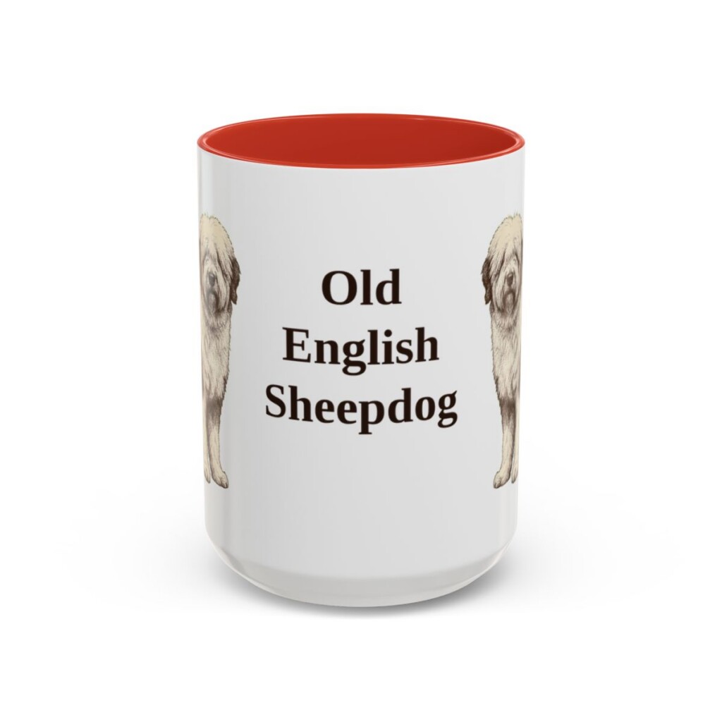 15oz Old English Sheepdog Mug, Red, front view