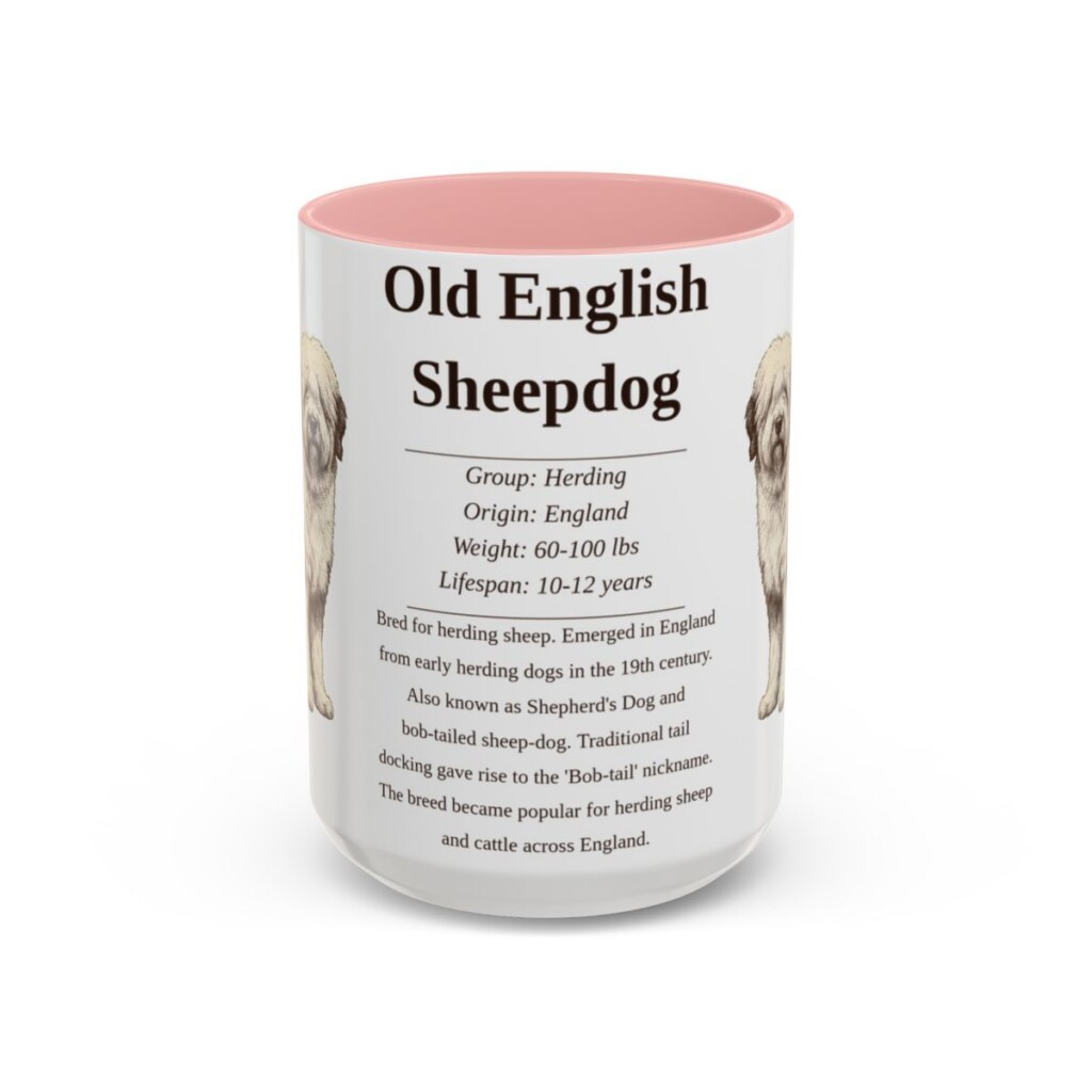 15oz-old-english-sheepdog-mug-writeup-pink 15oz Old English Sheepdog Mug, Pink, front view