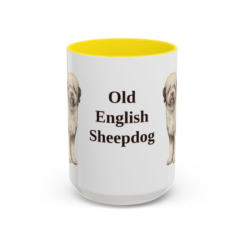 15oz Old English Sheepdog Mug, Yellow, front view