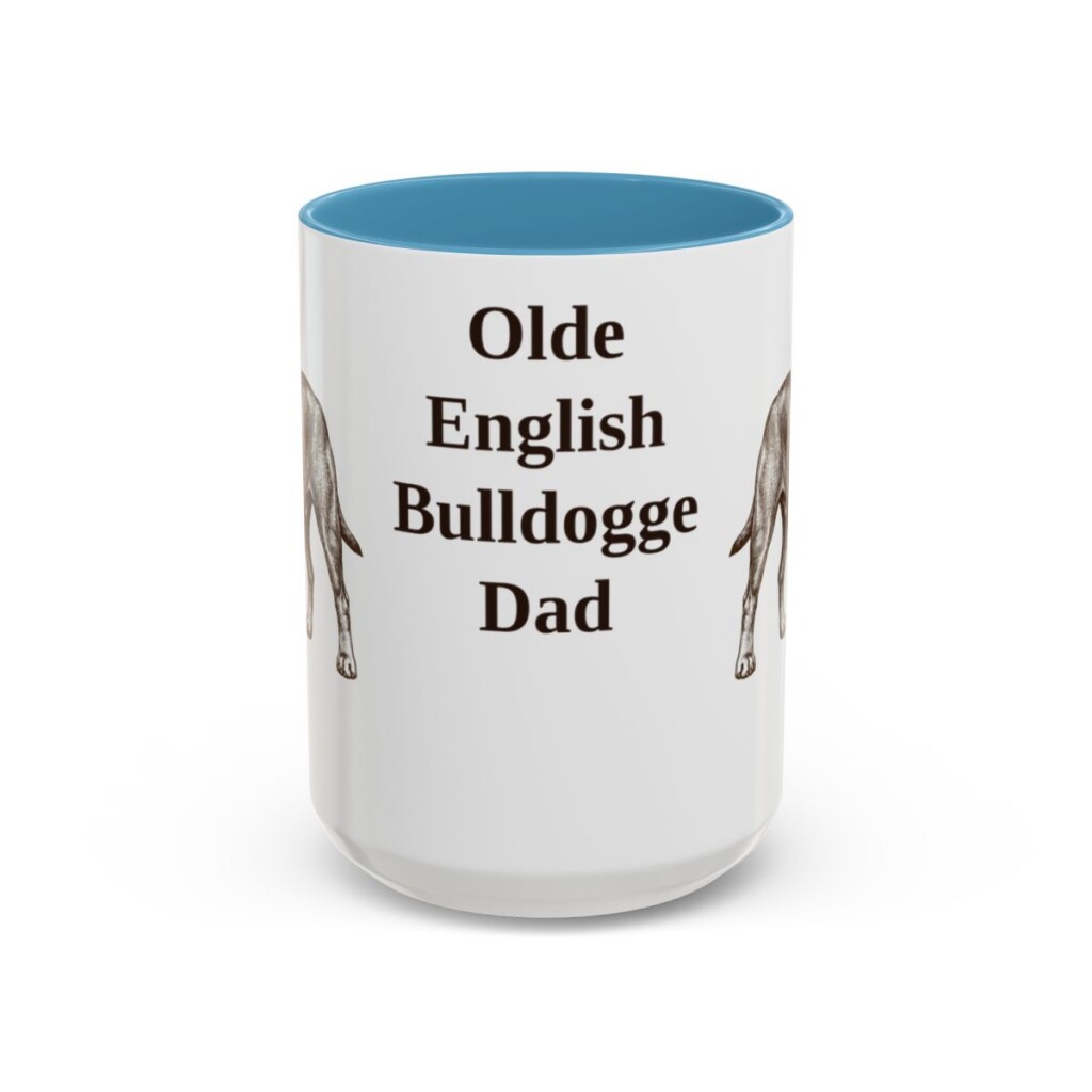 15oz Olde English Bulldogge Dog Dad Mug, Light Blue, front view