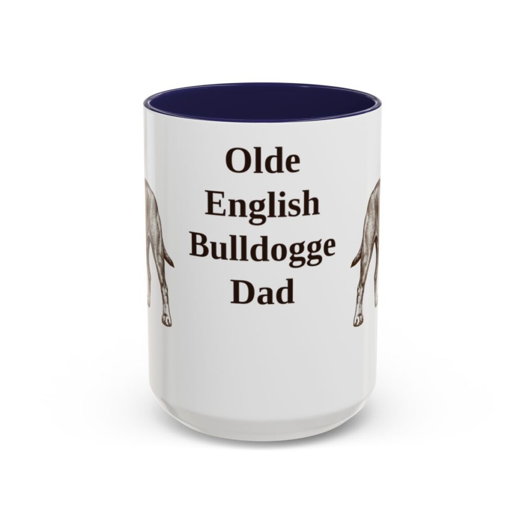 15oz Olde English Bulldogge Dog Dad Mug, Navy, front view