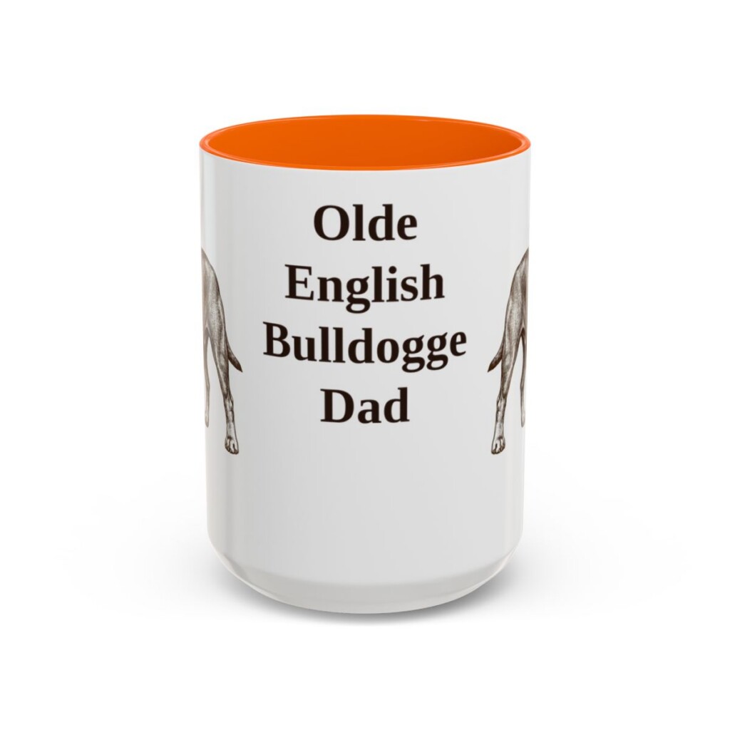 15oz Olde English Bulldogge Dog Dad Mug, Orange, front view
