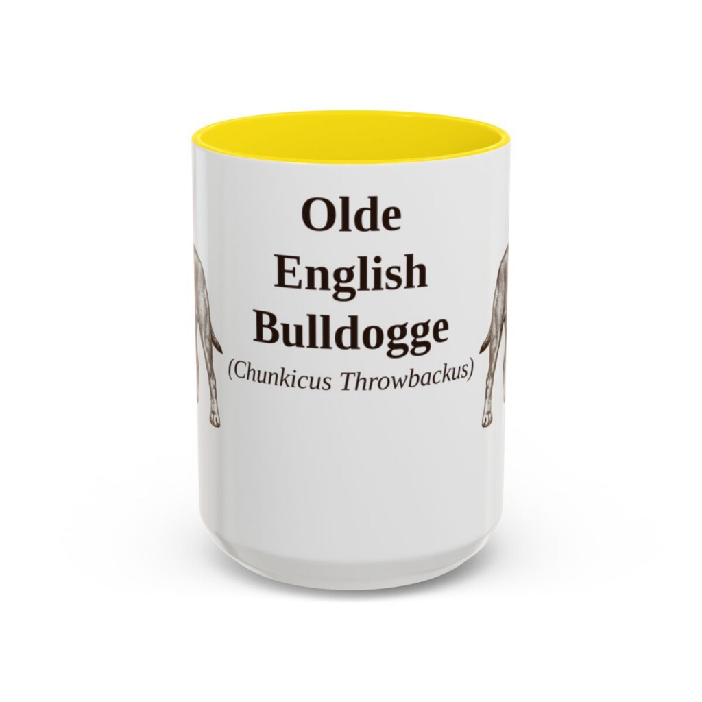 15oz Olde English Bulldogge Latin Mug, Yellow, front view