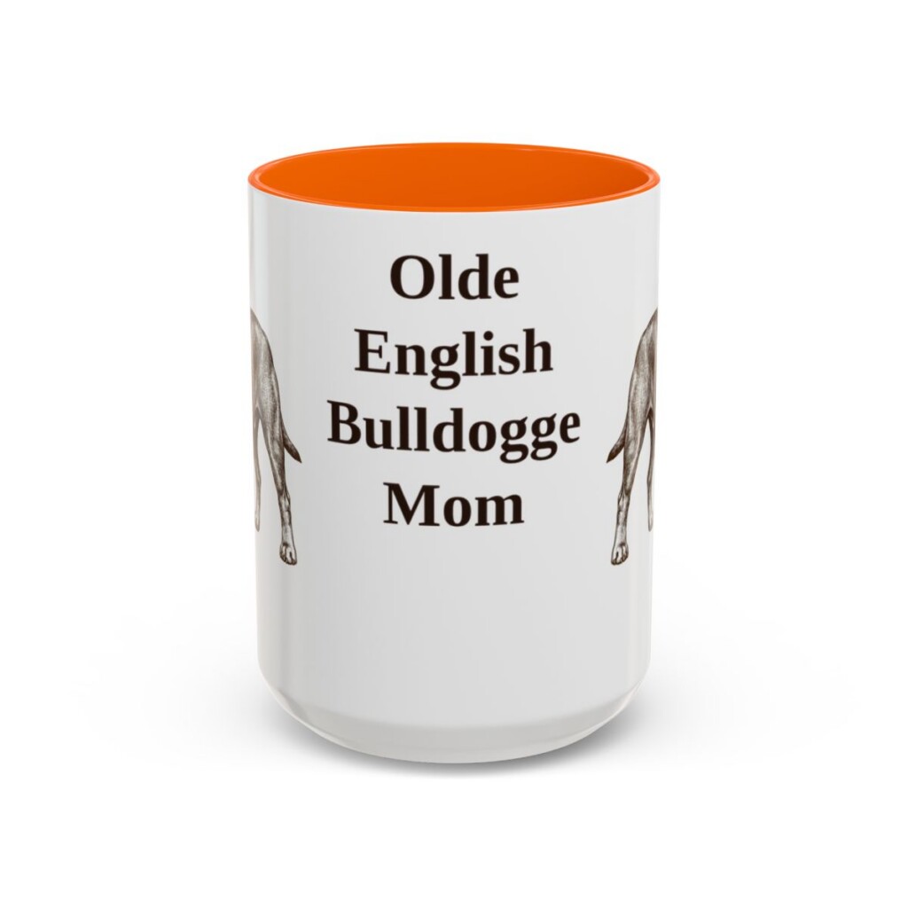 15oz-olde-english-bulldogge-mug-mom-orange 15oz Olde English Bulldogge Dog Mom Mug, Orange, front view