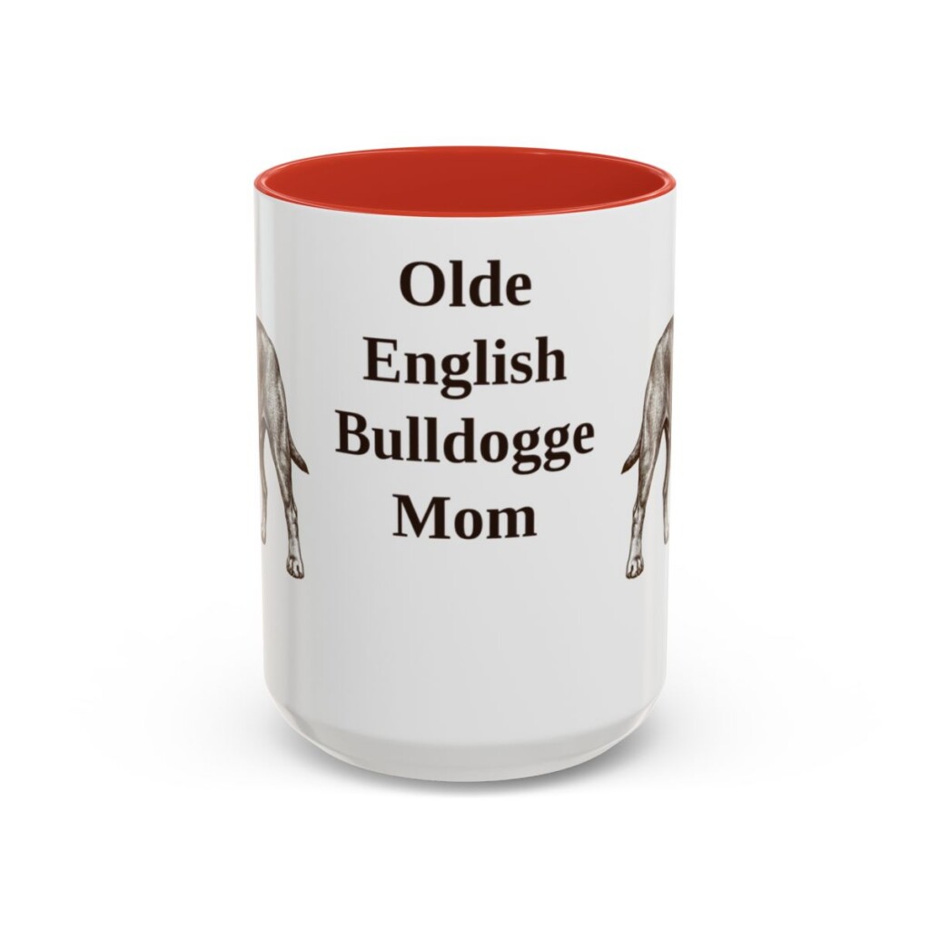 15oz-olde-english-bulldogge-mug-mom-red 15oz Olde English Bulldogge Dog Mom Mug, Red, front view