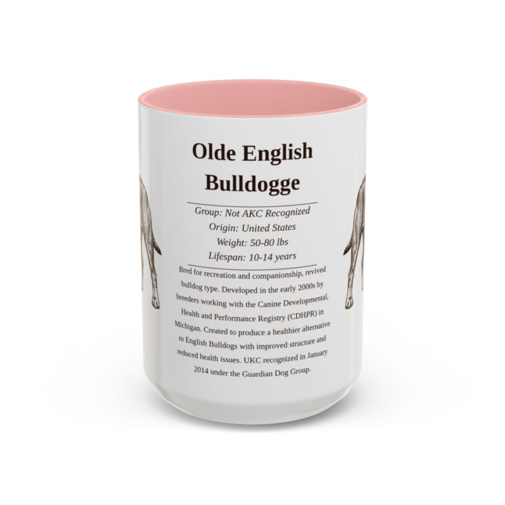 15oz-olde-english-bulldogge-mug-writeup-pink 15oz Olde English Bulldogge Mug, Pink, front view