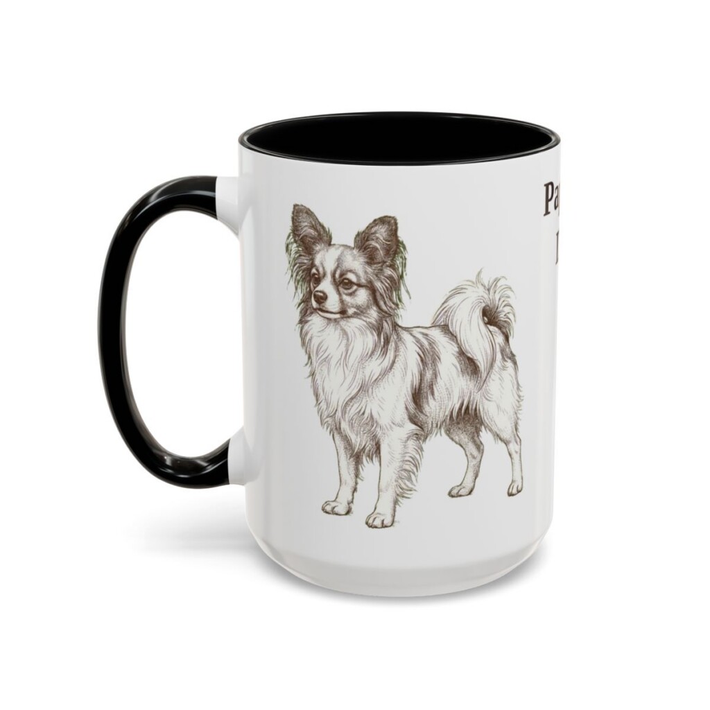 15oz Papillon Dog Dad Mug, Black, left side view