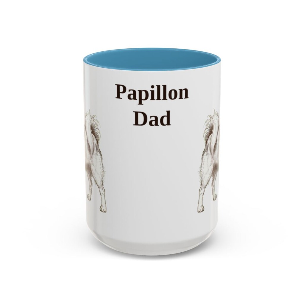 15oz Papillon Dog Dad Mug, Light Blue, front view