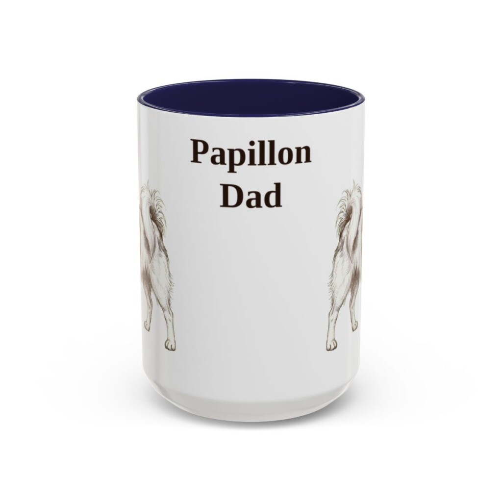 15oz Papillon Dog Dad Mug, Navy, front view