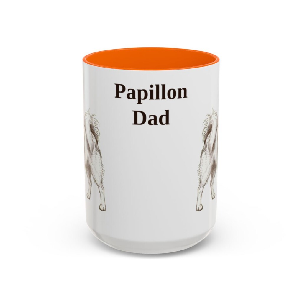 15oz Papillon Dog Dad Mug, Orange, front view