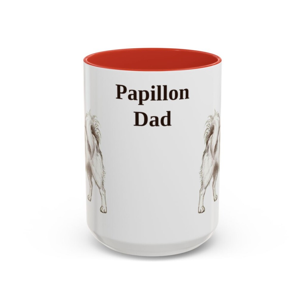 15oz Papillon Dog Dad Mug, Red, front view