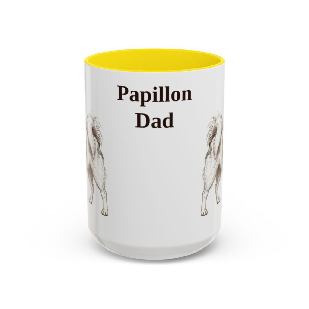 15oz Papillon Dog Dad Mug, Yellow, front view