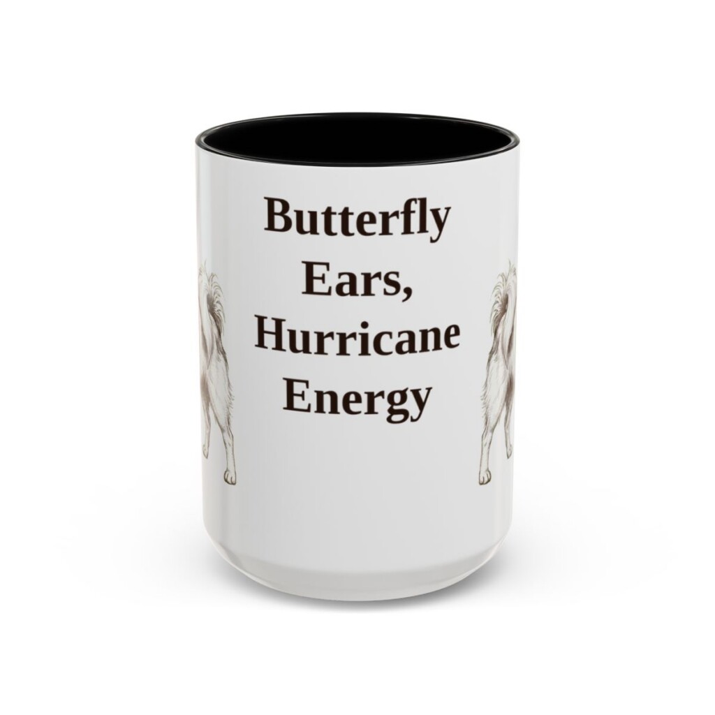 15oz Funny Papillon Mug, Black, front view