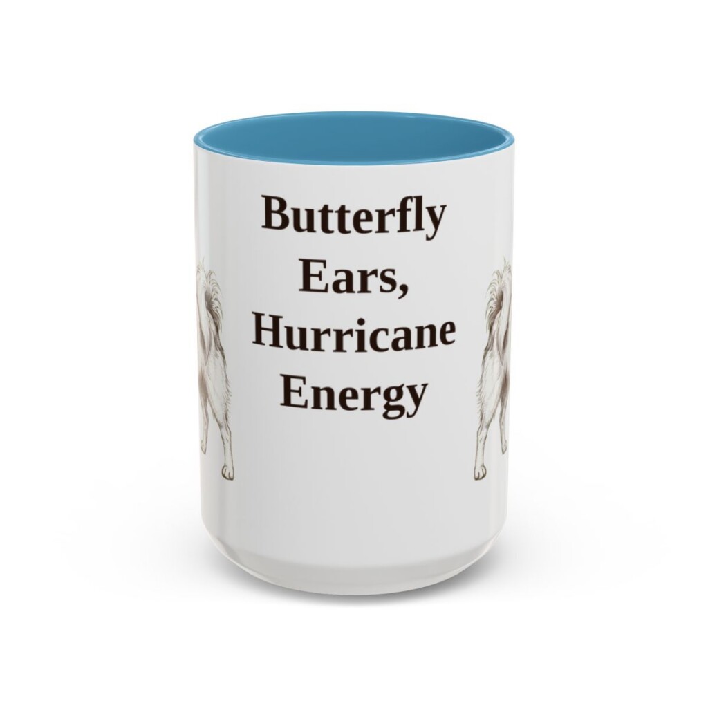 15oz Funny Papillon Mug, Light Blue, front view