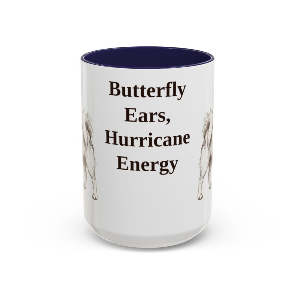15oz Funny Papillon Mug, Navy, front view