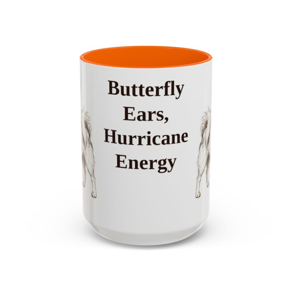 15oz Funny Papillon Mug, Orange, front view