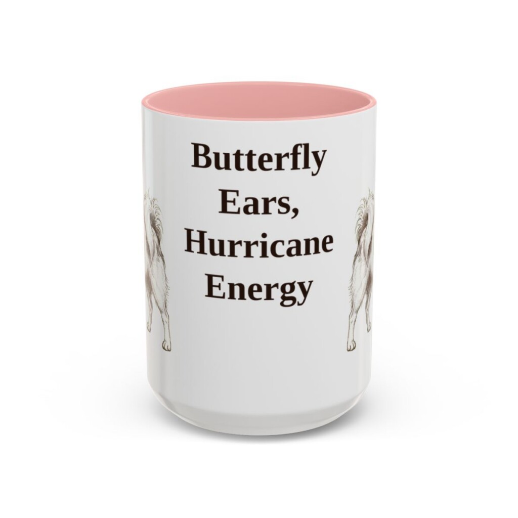 15oz Funny Papillon Mug, Pink, front view
