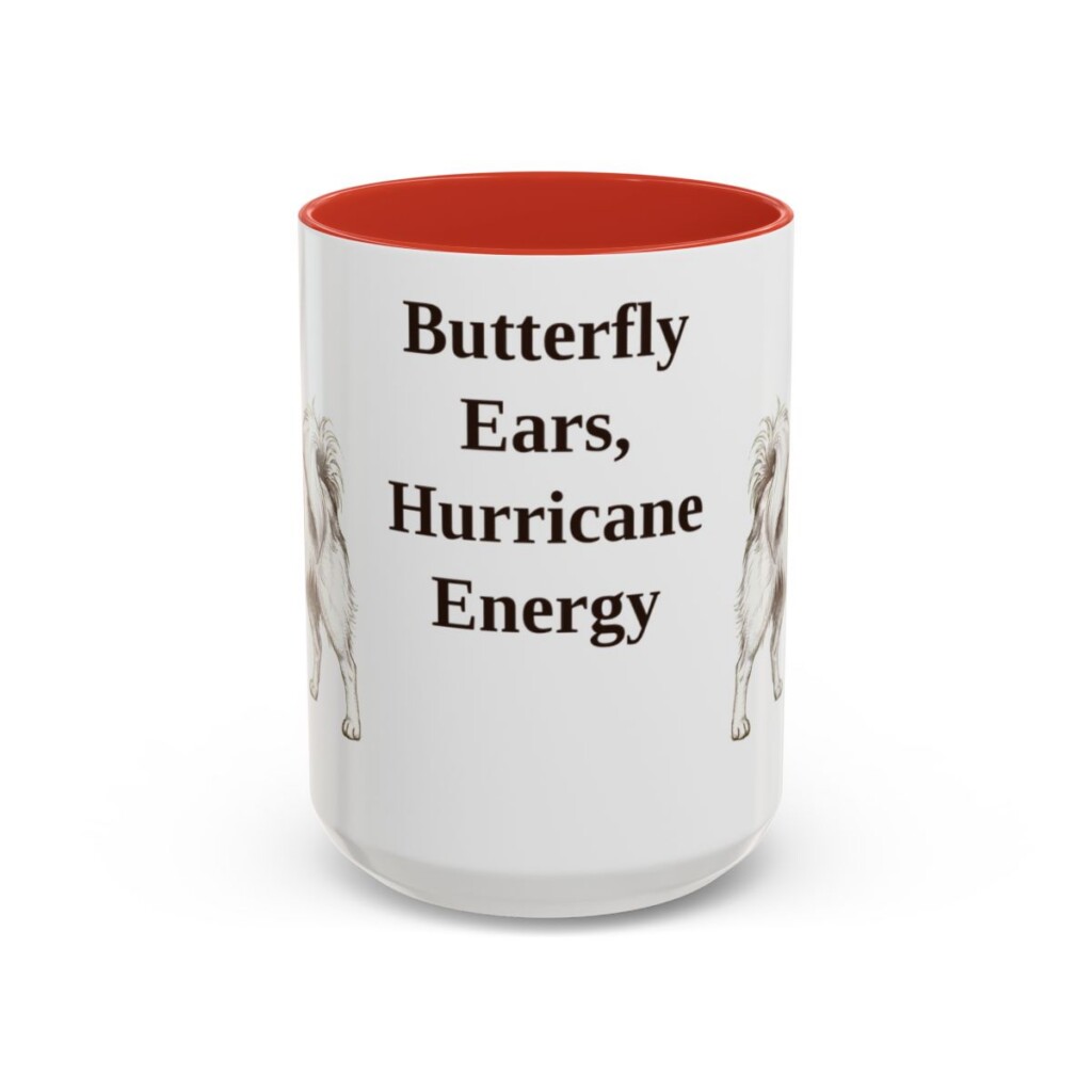 15oz Funny Papillon Mug, Red, front view