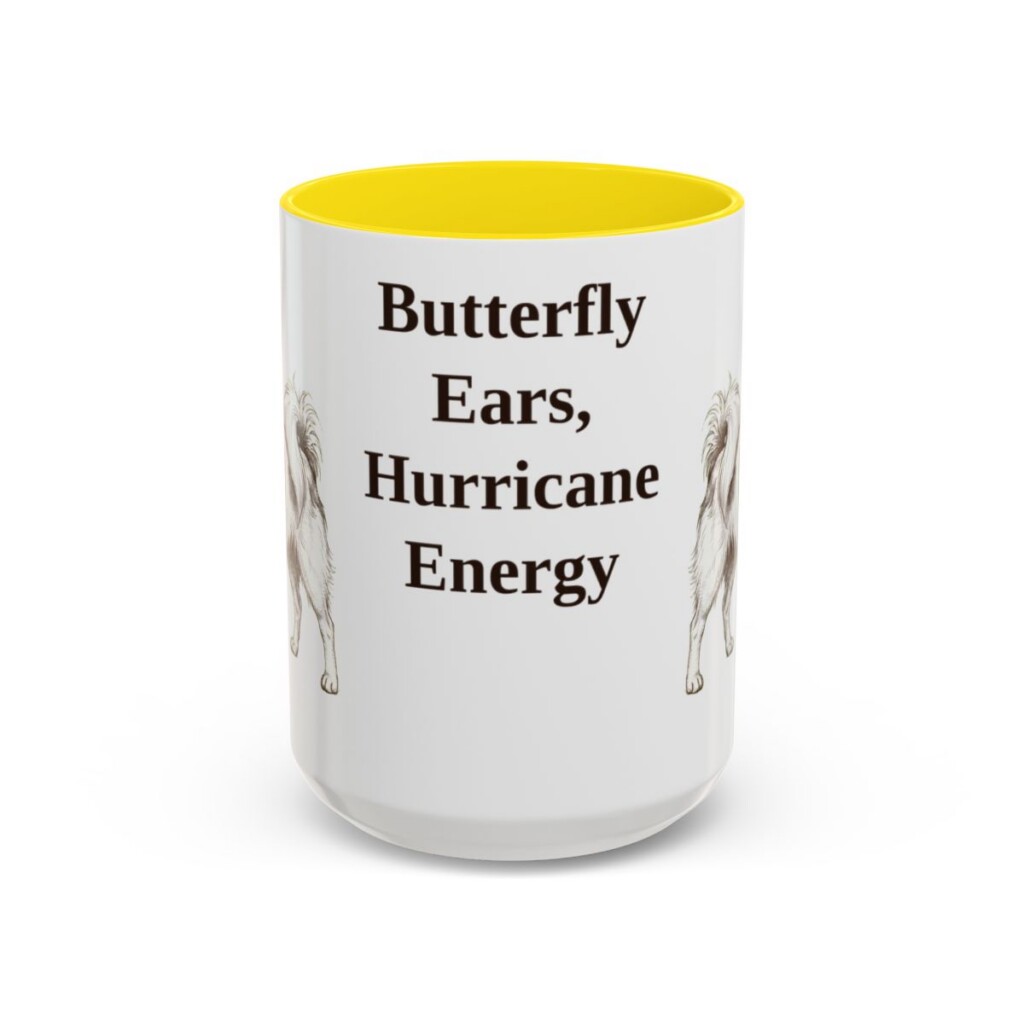 15oz Funny Papillon Mug, Yellow, front view