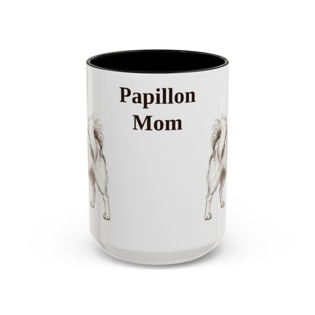 15oz Papillon Dog Mom Mug, Black, front view