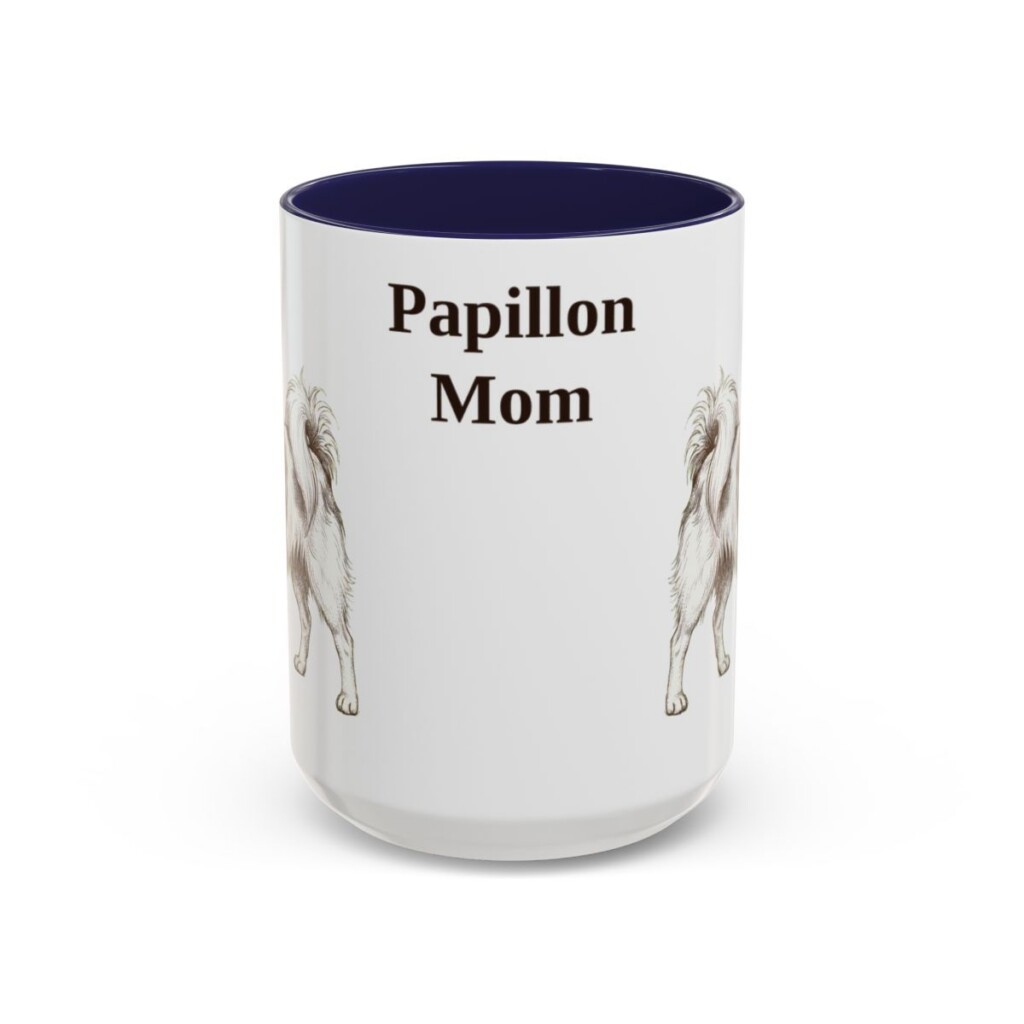 15oz Papillon Dog Mom Mug, Navy, front view